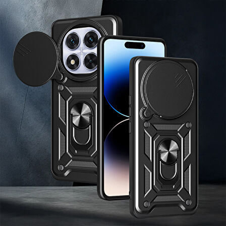 Gpack Xiaomi Redmi Note 14 Pro Plus uyumlu Kılıf Pars Sürgülü Kamera Korumalı Yüzüklü Sert Silikon