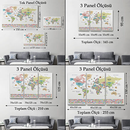 Harita Sepeti Türkçe Dünya Haritası Ülke Bayrak ve Başkentli Kanvas Tablo 1938