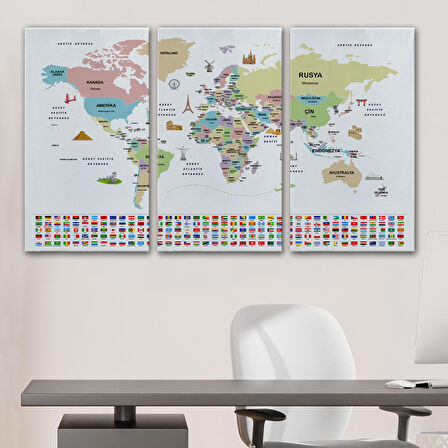 Harita Sepeti Türkçe Dünya Haritası Ülke Bayrak ve Başkentli Kanvas Tablo 1938