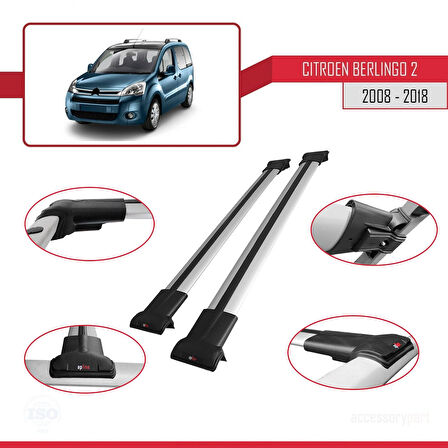 Citroen Berlingo 2 (B9) 2008-2018 Arası ile Uyumlu FLY Model Ara Atkı Tavan Barı Gri 2 Adet