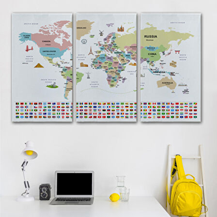 Harita Sepeti Dünya Haritası Ülke Bayraklı ve Başkentli Kanvas Tablo 1939