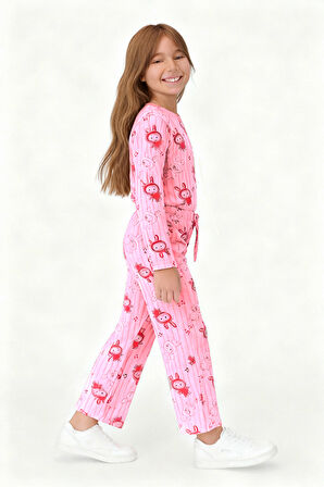 KIZ ÇOCUK PİJAMA ALTI BELİ LASTİKLİ TAVŞAN BASKILI