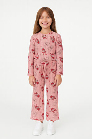 KIZ ÇOCUK PİJAMA ALTI BELİ LASTİKLİ TAVŞAN BASKILI