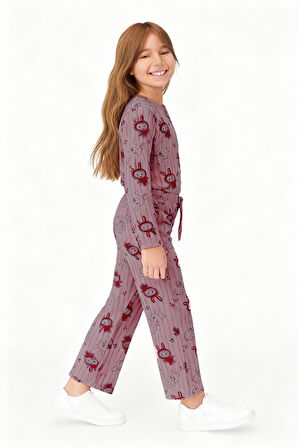 KIZ ÇOCUK PİJAMA ALTI BELİ LASTİKLİ TAVŞAN BASKILI