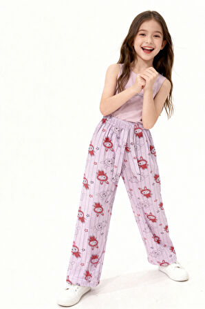 KIZ ÇOCUK PİJAMA ALTI BELİ LASTİKLİ TAVŞAN BASKILI