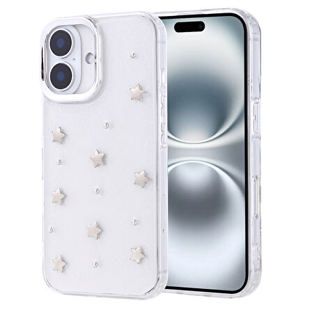 Gpack iPhone 16 Plus uyumlu Kılıf Kenarlar Airbagli Simli Şeffaf Kutup Kapak