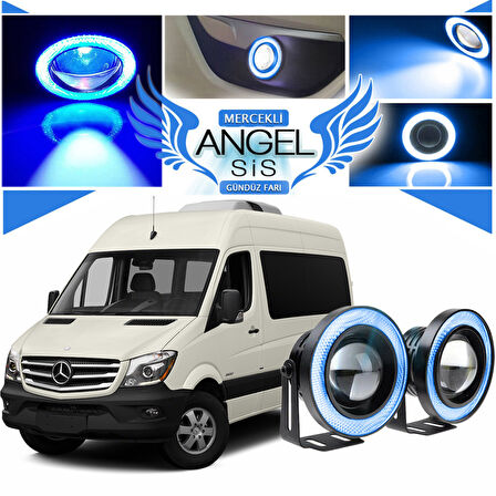 Mercedes - Benz Sprinter Uyumlu, Universal Mercekli Led Angel Sis Farı, 76mm Buz Mavi Renk