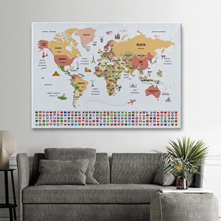 Harita Sepeti Türkçe Dünya Haritası Ülke Bayrak ve Başkentli Kanvas Tablo 1940