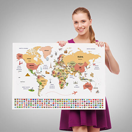 Harita Sepeti Türkçe Dünya Haritası Ülke Bayrak ve Başkentli Kanvas Tablo 1940