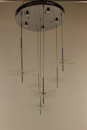 Lüks Krom Çemberli Seri 7li Dalga Model Nokta Desenli Tek Renk Led Avize