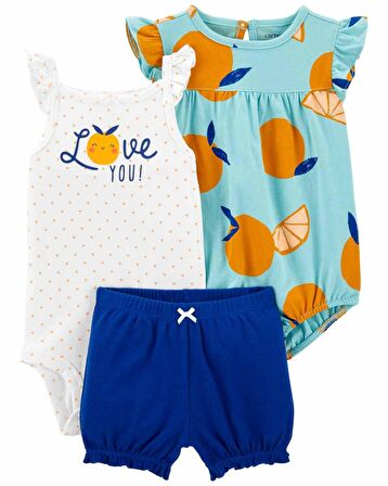 Carter's Layette Kız Bebek 3'lü Desenli Set Renkli