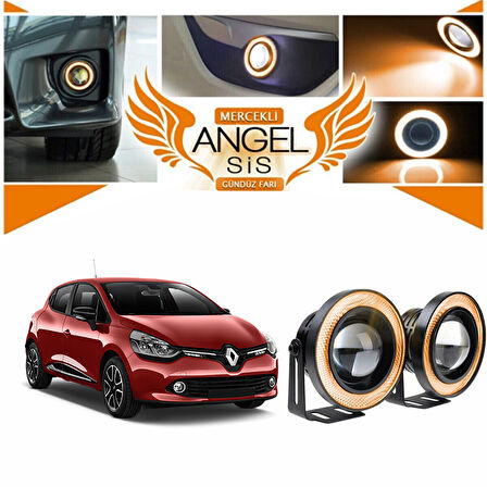 Renault Clio 4 Uyumlu, Universal Mercekli Led Angel Sis Farı, 76mm Turuncu Renk