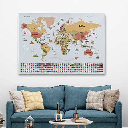 Harita Sepeti Dünya Haritası Ülke Bayraklı ve Başkentli Kanvas Tablo 1941