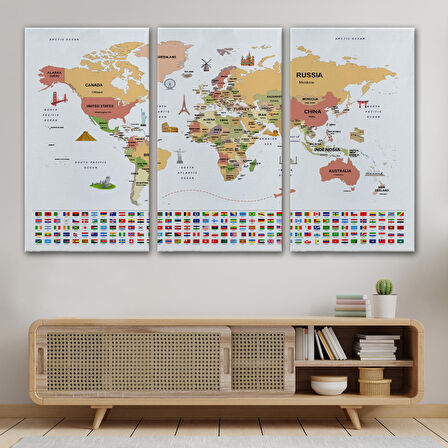 Harita Sepeti Dünya Haritası Ülke Bayraklı ve Başkentli Kanvas Tablo 1941