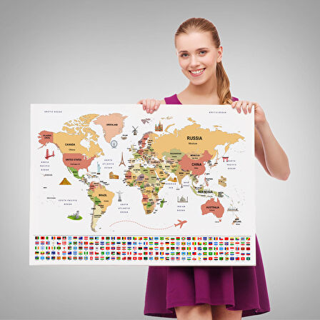 Harita Sepeti Dünya Haritası Ülke Bayraklı ve Başkentli Kanvas Tablo 1941