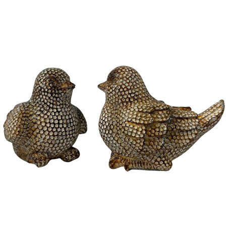 Uretti - Okay 5711 1260 Yaldızlı Kuşlar Dekoratif İkili Set Biblo