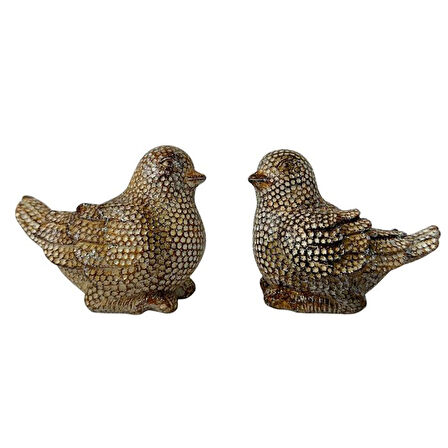 Uretti - Okay 5711 1260 Yaldızlı Kuşlar Dekoratif İkili Set Biblo