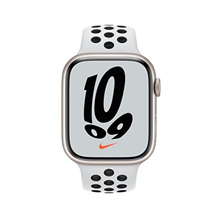 Apple Watch Nike Series 7 GPS, 45mm Yıldız Işığı Alüminyum Kasa ve Saf Platin/Siyah Nike Spor Kordon -  MKNA3TU/A