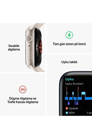 Apple Watch Series 8 GPS 41mm Yıldız Işığı Alüminyum Kasa ve Spor Kordon Akıllı Saat