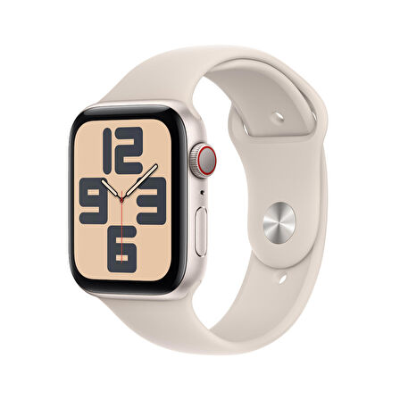 Apple Watch SE GPS + Cellular 44 mm Yıldız Işığı Alüminyum Kasa ve Yıldız Işığı Spor Kordon - M/L - MRGX3TU/A