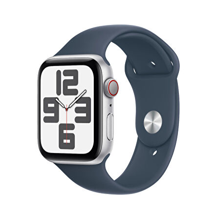 Apple Watch SE GPS + Cellular 44 mm Gümüş Rengi Alüminyum Kasa ve Fırtına Mavisi Spor Kordon - M/L - MRHJ3TU/A