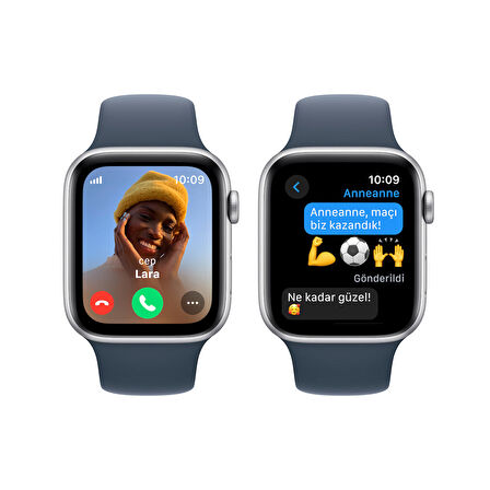 Apple Watch SE GPS + Cellular 44 mm Gümüş Rengi Alüminyum Kasa ve Fırtına Mavisi Spor Kordon - M/L - MRHJ3TU/A