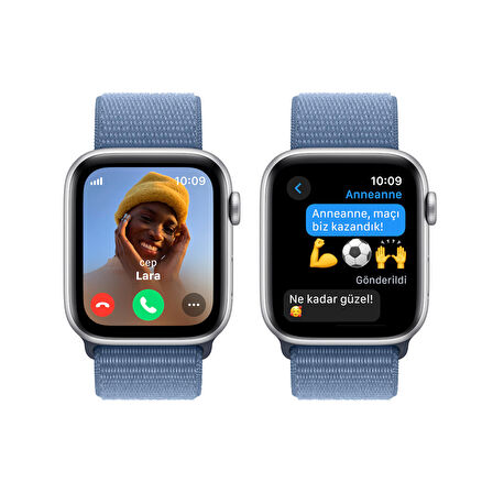 Apple Watch SE GPS + Cellular 44 mm Gümüş Rengi Alüminyum Kasa ve Buz Mavisi Spor Loop - MRHM3TU/A