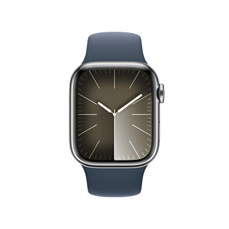 Apple Watch Series 9 GPS + Cellular 41mm Gümüş Çelik Kasa ve Fırtına Mavisi Spor Kordon - M/L - MRJ33TU/A