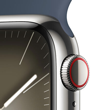 Apple Watch Series 9 GPS + Cellular 41mm Gümüş Çelik Kasa ve Fırtına Mavisi Spor Kordon - M/L - MRJ33TU/A