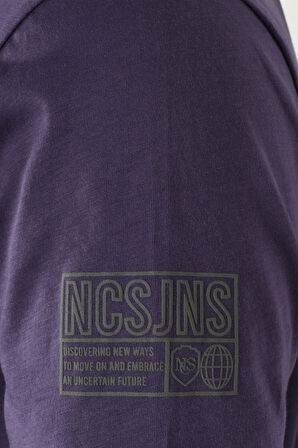 Erkek Tişört Bisiklet Yaka Mor %100 Pamuk Slim Fit Baskılı T-shirt NCS JEANS 1943