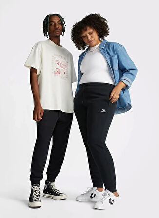 Converse 10023873.480 CONVERSE GO-TO EMBROID Siyah Lastikli Bel Regular Fit Düz Erkek Eşofman Altı