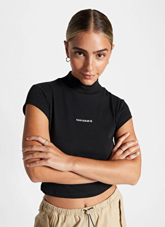 Siyah Kadın Yuvarlak Yaka Slim Fit T-Shirt 10026789.001 WORDMARK FASHION TOP B