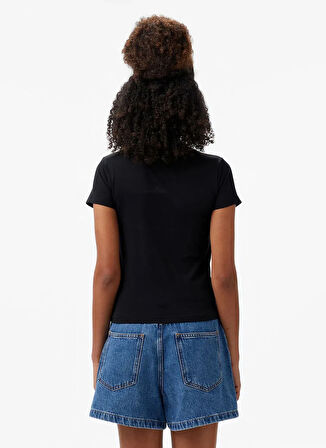 10027252.001 CROPPED T-SHIRT Siyah Yuvarlak Yaka Regular Fit Kadın T-Shirt