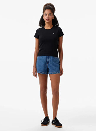 10027252.001 CROPPED T-SHIRT Siyah Yuvarlak Yaka Regular Fit Kadın T-Shirt