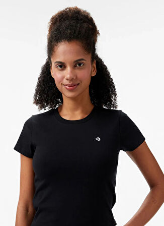 10027252.001 CROPPED T-SHIRT Siyah Yuvarlak Yaka Regular Fit Kadın T-Shirt