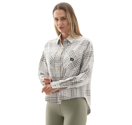 10027406-286 Converse Flannel Button-Down Oversızed Shırt Gri