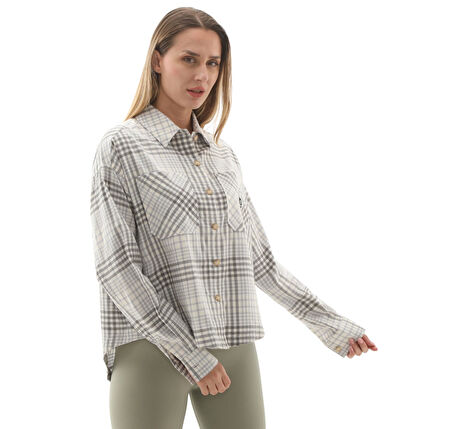 10027406-286 Converse Flannel Button-Down Oversızed Shırt Gri