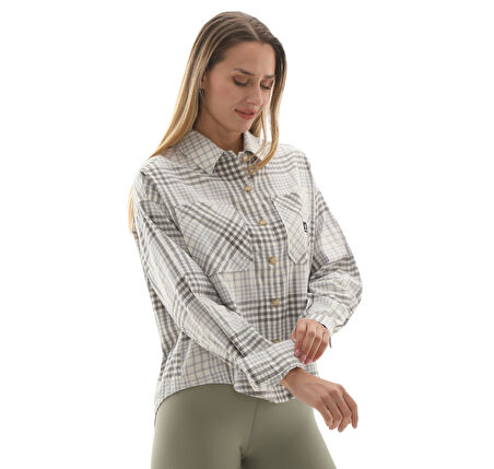 10027406-286 Converse Flannel Button-Down Oversızed Shırt Gri