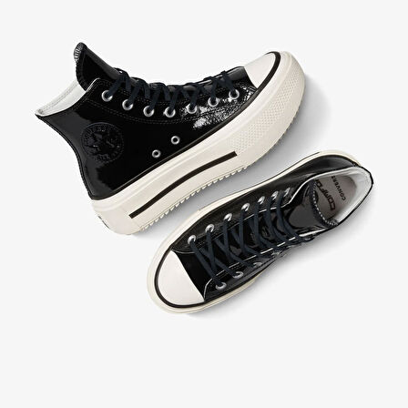 Converse CHUCK TAYLOR ALL STAR LIFT DOUBLE STACK PLATFORM PATENT LEATHER Kadın Siyah Sneaker A12977C-001