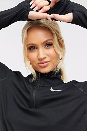 Nike Dri-Fit Runnig Element Half Zip Long Kadın Siyah Çeyrek Fermuar Antreman Üstü