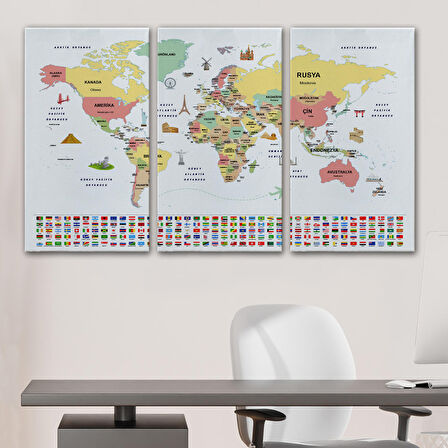 Harita Sepeti Türkçe Dünya Haritası Ülke Bayrak ve Başkentli Kanvas Tablo 1944