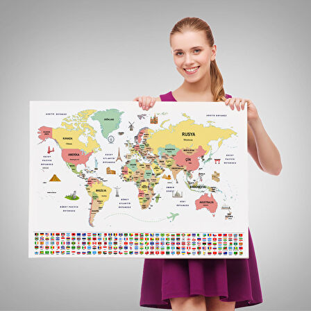 Harita Sepeti Türkçe Dünya Haritası Ülke Bayrak ve Başkentli Kanvas Tablo 1944