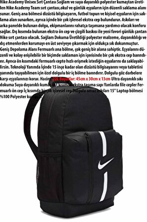 Nike Academy Team Da2571-010 Su Geçirmez Outdoor Sırt Çantası Siyah