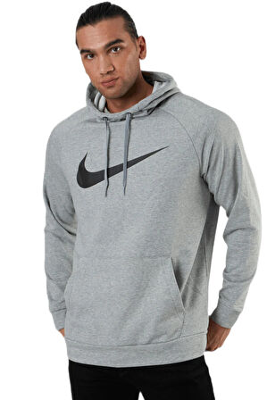 Nike Dri-Fit Pullover Training Hoodie Erkek Gri Spor Sweatshrit