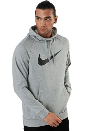 Nike Dri-Fit Pullover Training Hoodie Erkek Gri Spor Sweatshrit