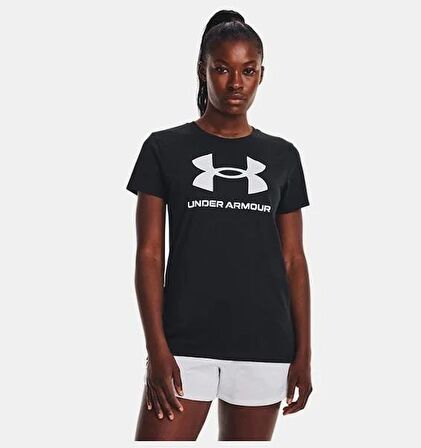 Under Armour UA W SPORTSTYLE LOGO SS Siyah-Beyaz Kadın Tshirt