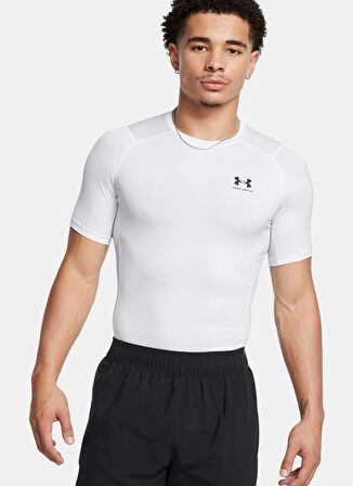 Beyaz Erkek Yuvarlak Yaka Compression Fit T-Shirt 1361518-100 UA HG Armour Comp SS