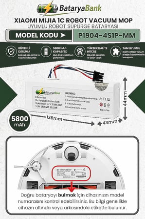 Mi Mijia 1C Robot Vacuum Mop P1904-4S1P-MM Uyumlu Batarya 14.4V 5800mAh Li-ion Robot Süpürge Pil