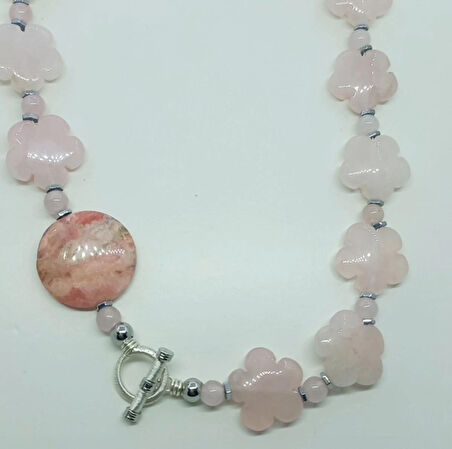 1945 Carving( oyma ) pembe Kuvars Rodokrozit el yapımı kolye