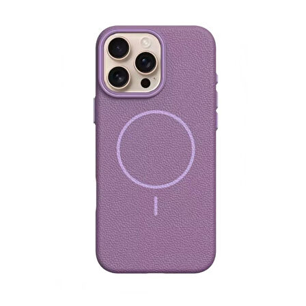 Gpack iPhone 16 Pro Max uyumlu Kılıf Deri Desen M-Safe Özellikli Lichee Silikon